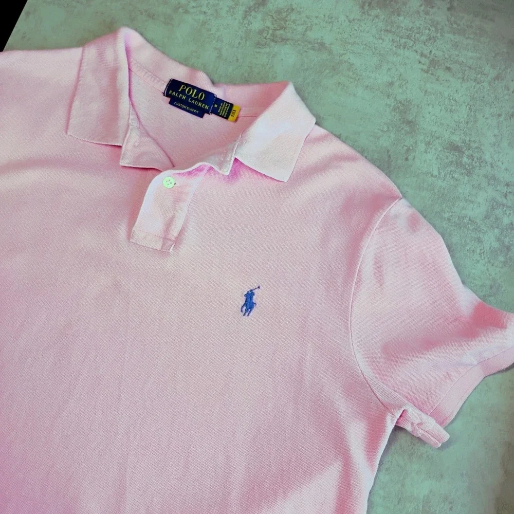 Polo Ralph Lauren Men's Polo Shirt Custom Slim Fit Medium Pink Flesh Pony Logo